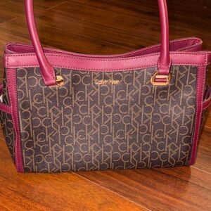Calvin Klein Monogram Shoulder Bag in Brown and Burgundy